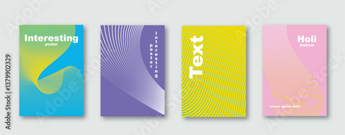 Template, Abstract wave lines poster background vector set, Minimalist cover template with bright perspective of wave lines in motion, Perfect design for social media, cover, banner, flyer, music, adv