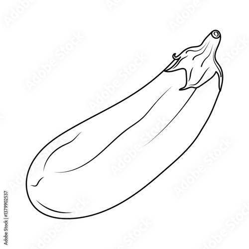 Vector illustration of an eggplant in contour style. Simple linear drawing of a vegetable, perfect for icons, logos, patterns, and design elements. Minimalist outline of an aubergine 