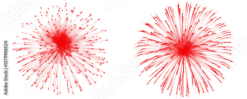 Spectacular Fireworks Display in Gold and Red Isolated on A Transparent or White Background