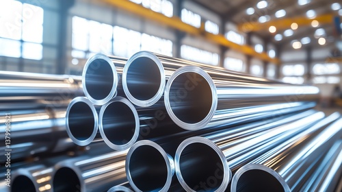 Metal pipes arranged in an industrial setting.