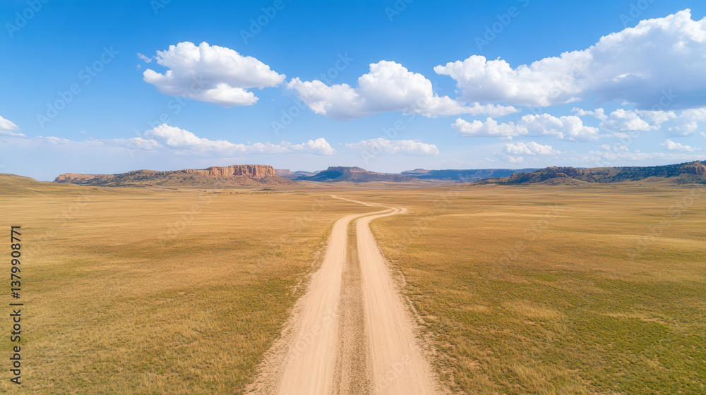 winding dirt road stretches through vast landscape of golden grass and distant hills bright blue winding dirt road stretches through vast landscape of golden grass and distant hills bright blue