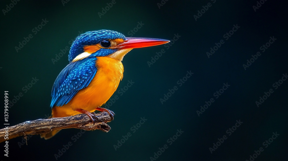 Obraz premium Living Gem: Tiny Kingfisher’s Fiery Orange & Blue Feathers in HD