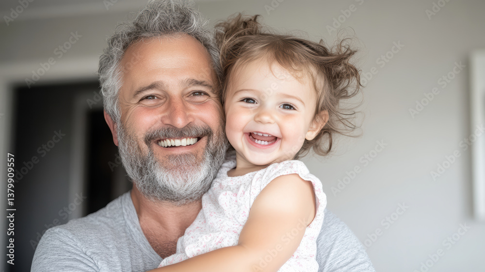 joyful father holds his smiling daughter in cozy indoor setting, radiating love and happiness joyful father holds his smiling daughter in cozy indoor setting, radiating love and happiness