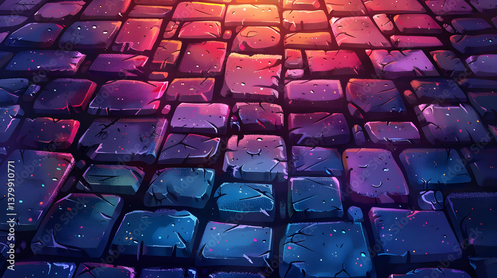 Abstract Pixel Art Brick Wall with Blue and Purple Hues Digital Cobblestone Texture Design with Retro Style Pattern Abstract Pixel Art Brick Wall with Blue and Purple Hues Digital Cobblestone Texture Design with Retro Style Pattern