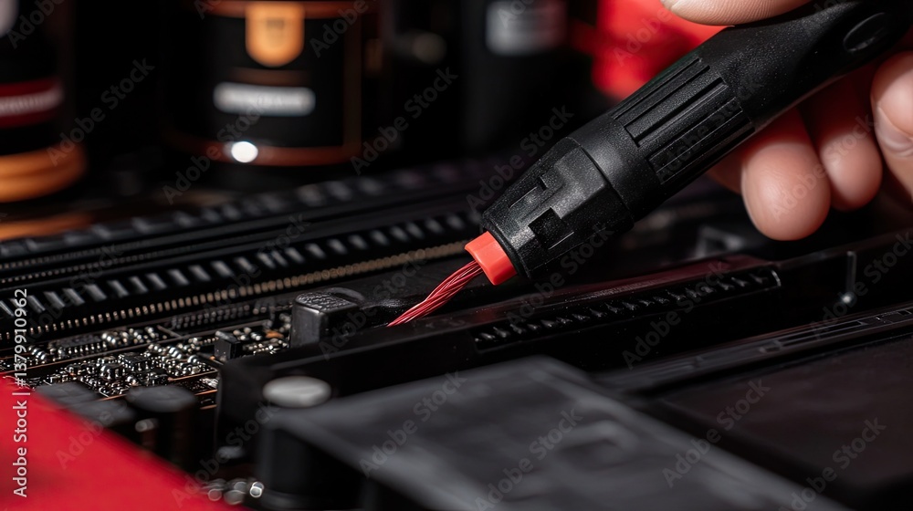 A close-up of a frayed adapter cable being replaced with a new one. A close-up of a frayed adapter cable being replaced with a new one.