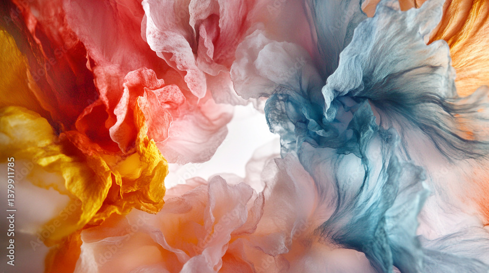 Fototapeta premium Abstract colorful smoke or paint swirling together in a dynamic and ethereal composition of colors