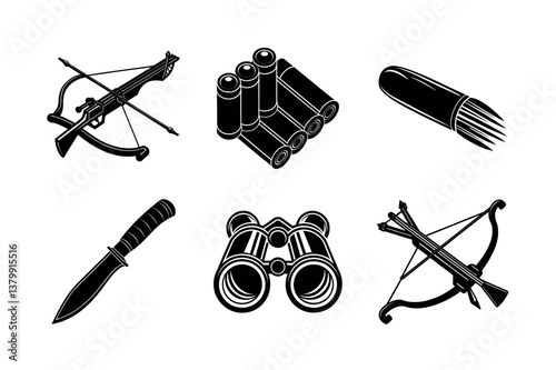 Black and White Hunting and Archery Equipment Icons