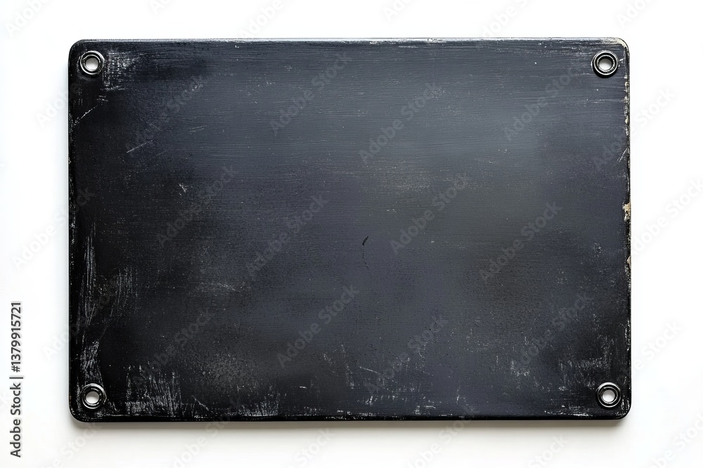 Fototapeta premium Dark, rectangular metal plate with signs of wear