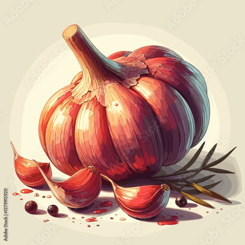 Whole garlic bulb and cloves on light background for food concept