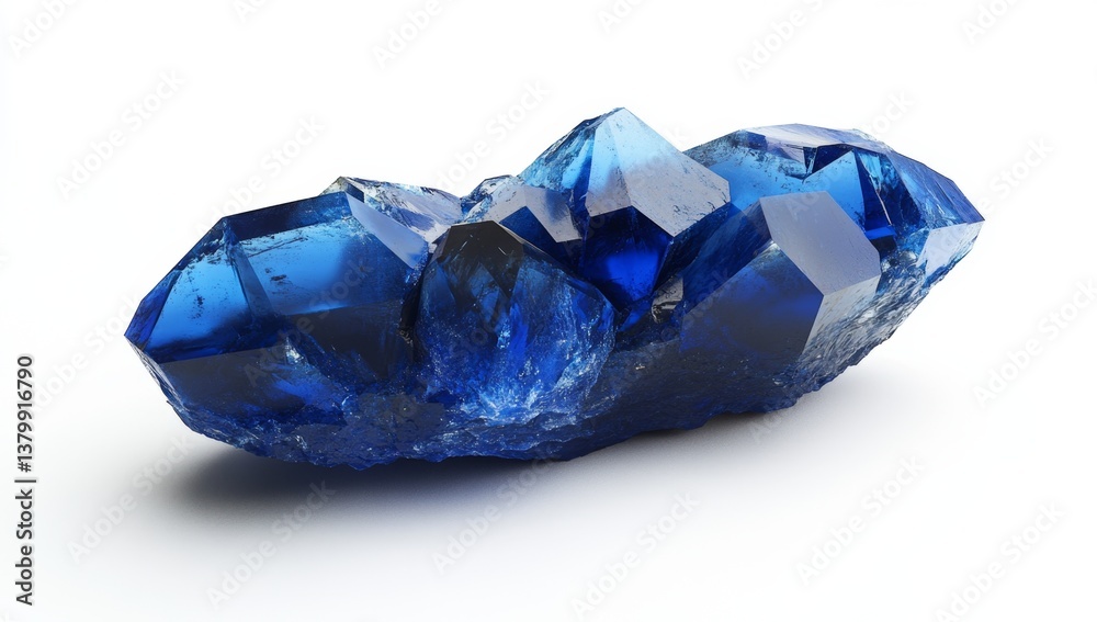 Deep blue crystal cluster, sharp facets Deep blue crystal cluster, sharp facets