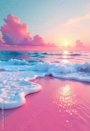 Beautiful sunset over the sea with reflections on the water and a peaceful beach landscape