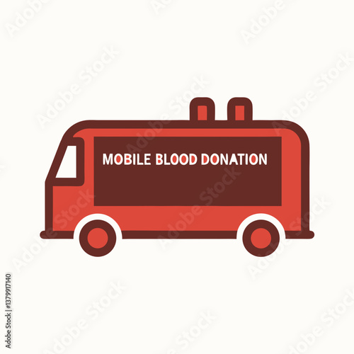 Mobile Blood Donation Van Icon in Flat Design Style  