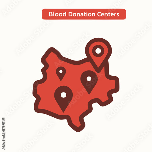 Blood Donation Centers Map Icon in Flat Style with Red Accents  