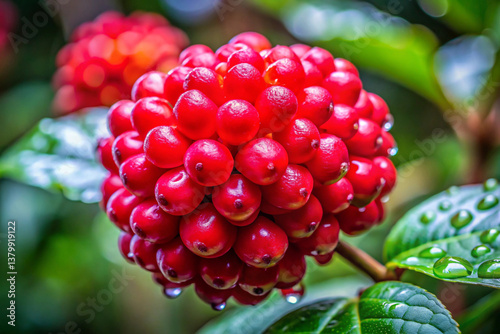A small, red flower with bulbous, berry-like petals that jiggle like jelly