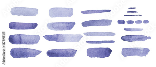 Watercolor strokes in various shades of violet demonstrating artistic techniques and textures