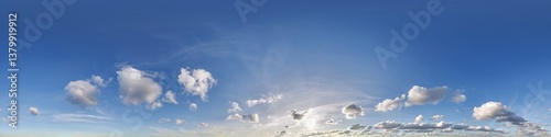 Obraz na płótnie blue sky hdri 360 panorama with pink clouds before sunset with zenith for use in 3d graphics as sky dome or edit drone shot as sky replacement w salonie