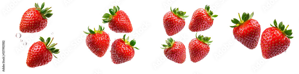 A close up view of a group of fresh ripe red strawberries with their green stems and leaves showcasing the natural sweetness and vibrant color of this seasonal healthy fruit A close up view of a group of fresh ripe red strawberries with their green stems and leaves showcasing the natural sweetness and vibrant color of this seasonal healthy fruit
