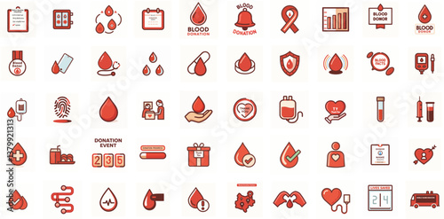 Blood Donation Icon Set in Red and White Design  
