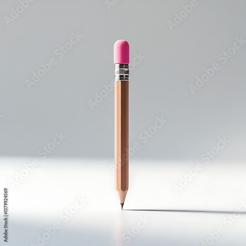 A poised pencil, ready to write, stands tall against a soft, neutral background, promising creativity and new beginnings.
