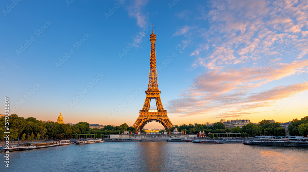 Fototapeta premium stunning view of famous landmark, Eiffel Tower, against beautiful sky