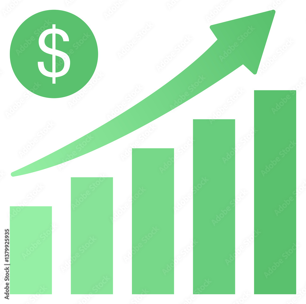 Green Financial Growth Bar Chart with Upward Trend Green Financial Growth Bar Chart with Upward Trend