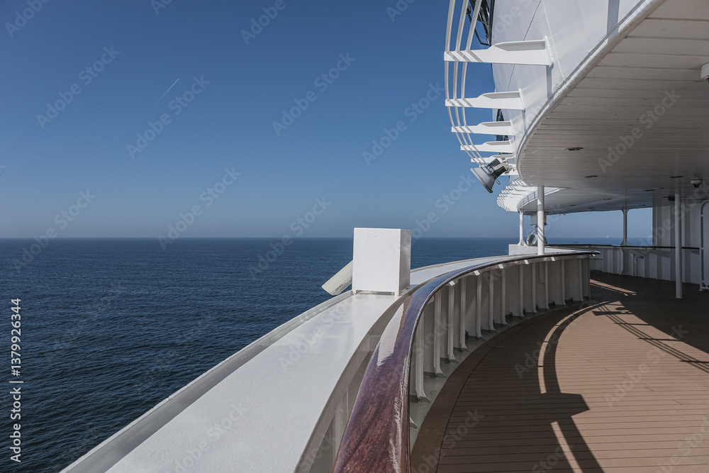 Dream holiday vacation transatlantic passage to New York on legendary ocean liner cruiseship cruise ship on sunny day with horizon and seascape view