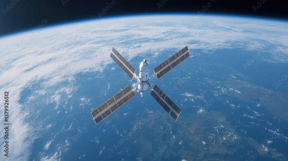satellite orbiting Earth, showcasing advanced technology and beauty of our planet satellite orbiting Earth, showcasing advanced technology and beauty of our planet
