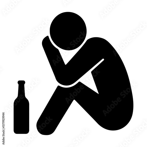 Silhouette of depressed man with bottle, representing alcohol addiction problem