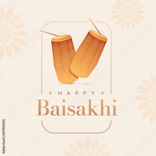Baisakhi, the religious Indian Punjabi festival. Baisakhi design elements with Happy Baisakhi typography