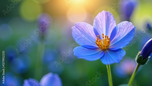 Close-up shot of vibrant blue flowers of Eritrichium canum blooming in sunlight,  petal,  plant
