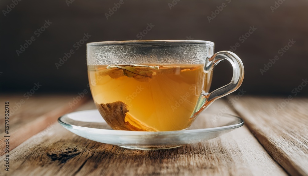 Transparent Glass Cup Filled with Warm Golden Ginger Tea Transparent Glass Cup Filled with Warm Golden Ginger Tea