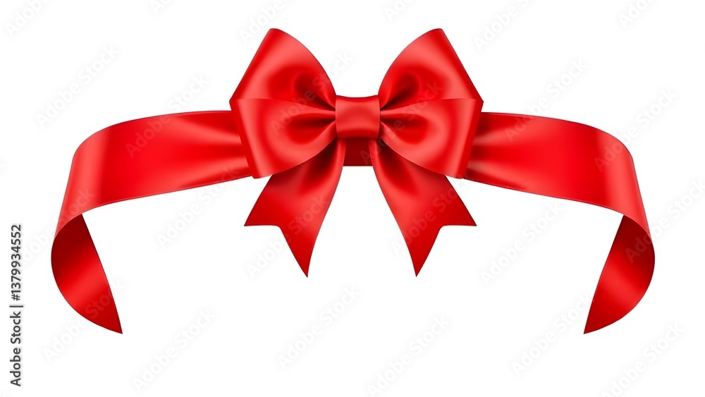 Fototapeta premium Red Ribbon Bow Banner for Birthday or Christmas Decoration