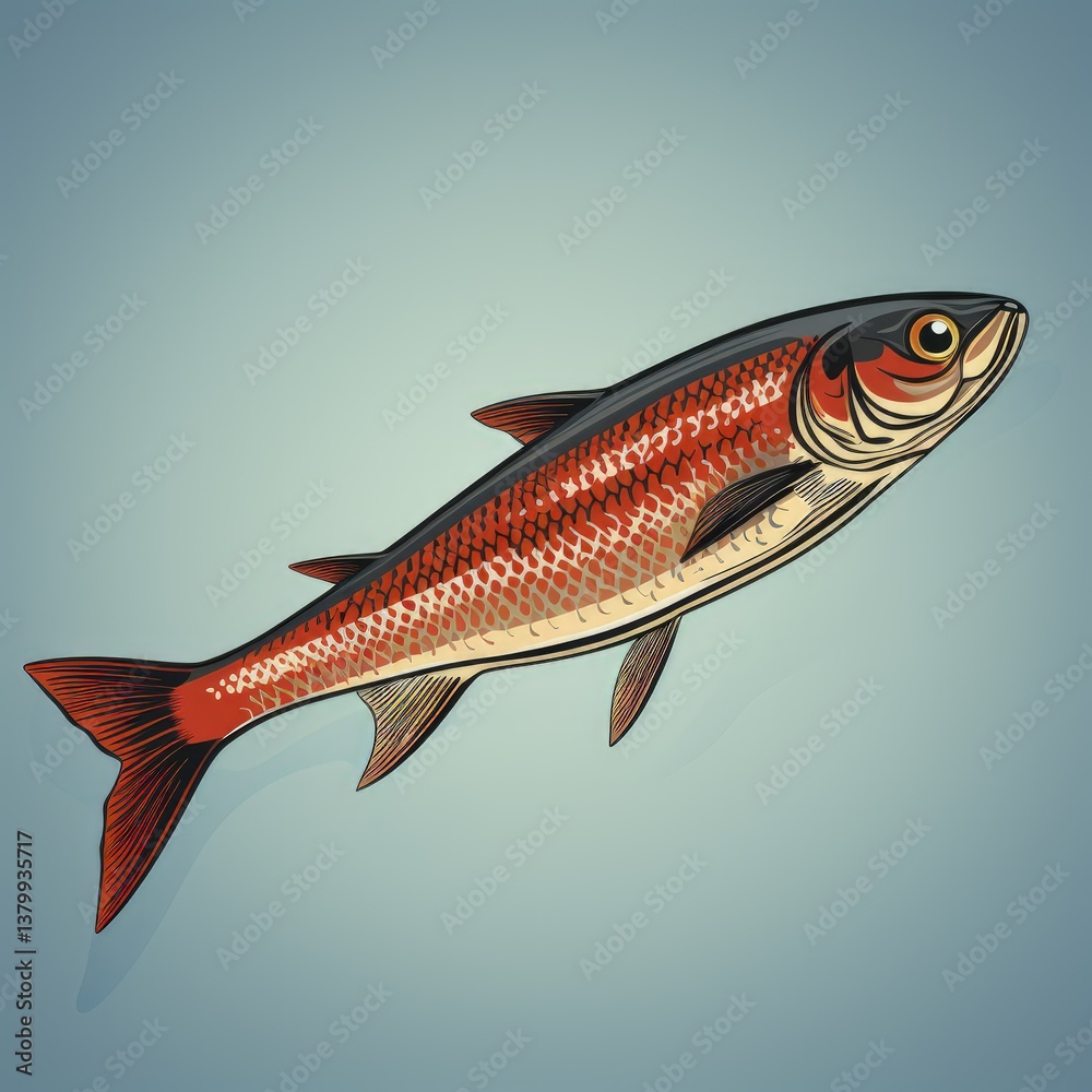 Fototapeta premium Bold Retro Fish Poster in Flat Illustrative Style