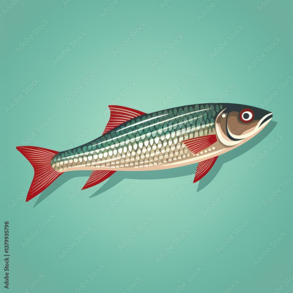 Fototapeta premium Bold Retro Fish Poster in Flat Illustrative Style