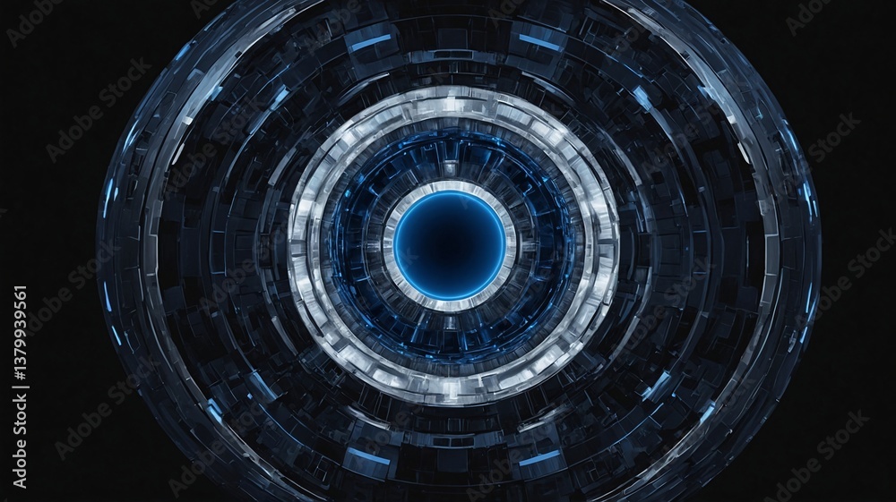 A mesmerizing circular abstract design in blue tones, evoking a futuristic and technological ambiance.