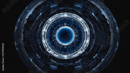 Obraz na płótnie A mesmerizing circular abstract design in blue tones, evoking a futuristic and technological ambiance. w salonie