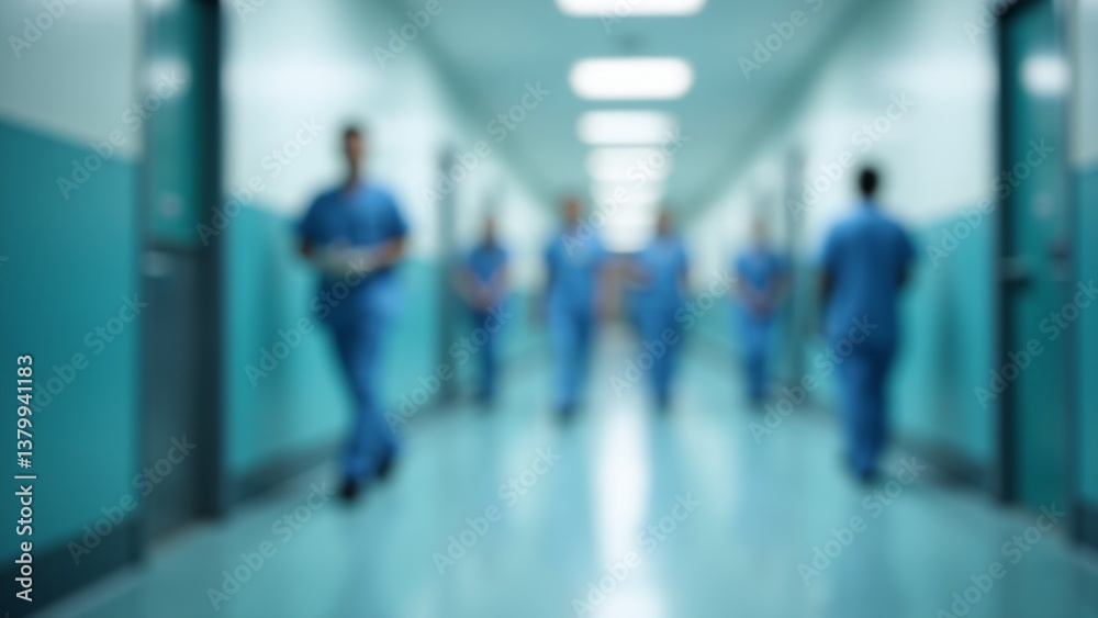 Fototapeta premium Blurry Doctors Walking Down Hospital Hallway