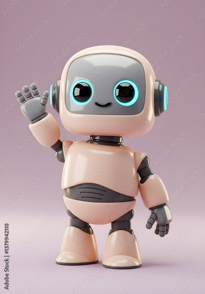 Cute Cartoon 3D White Robot Character Waving Hello - Friendly AI Technology Illustration Cute Cartoon 3D White Robot Character Waving Hello - Friendly AI Technology Illustration