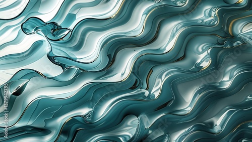 Liquid silver waves with a blue light flow pattern