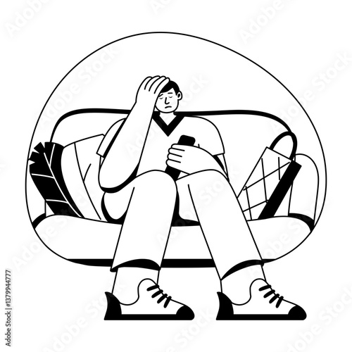 A glyph style illustration of regretting character 