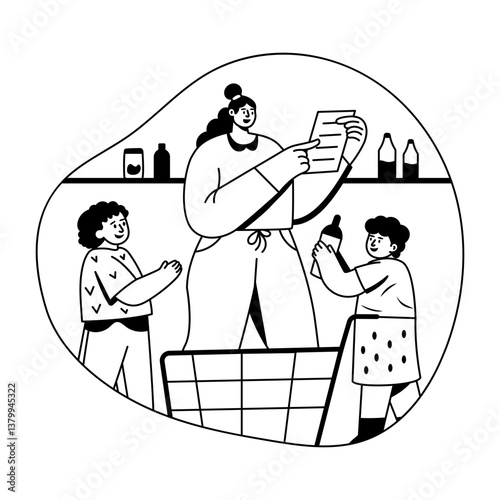 Family shopping illustration in glyph style 