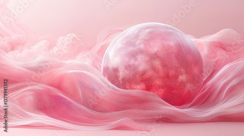 Abstract Coral Sphere on Pink Waves. 