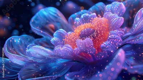 Glowing Blue and Pink Fantasy Flower Macro Closeup Surreal Floral Art