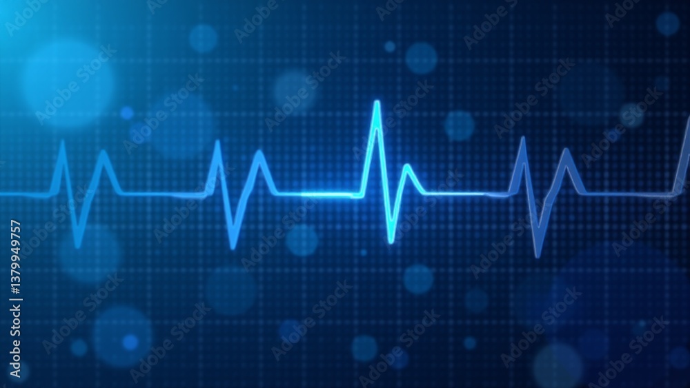 Fototapeta premium Blue Heartbeat Line With Blurred Background