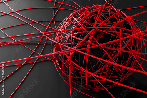 Abstract 3D composition featuring chaotic intertwined lines and dynamic geometric forms in a modern digital style