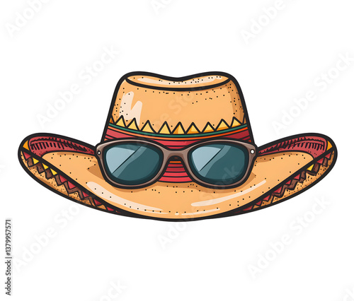 A colorful sombrero with decorations and stylish sunglasses calls for summer fun