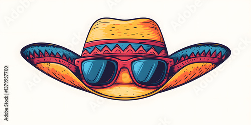 A colorful sombrero with decorations and stylish sunglasses calls for summer fun