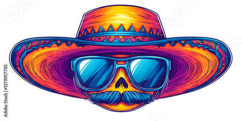 This colorful sombrero with sunglasses symbolizes festive celebrations and summer fun.