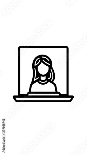 Woman displayed on laptop screen, design representing online communication and virtual interaction, copy space