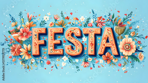 Bold FESTA letters adorned with bright flowers create an inviting festive atmosphere